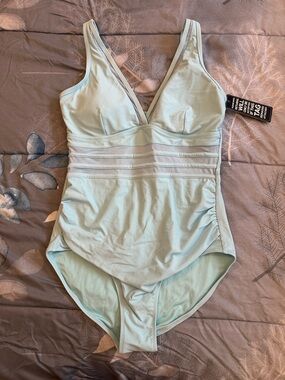 NWTS BMJL Light Blue V-Neck One-Piece Swimsuit Sz L